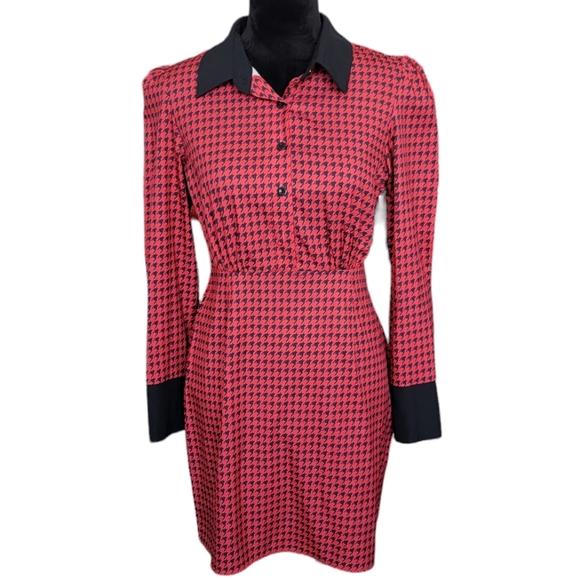 Shein Red & Black Houndstooth Printed Dress Size Small - Picture 2 of 6